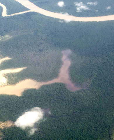 An aerial view of a river in Colombia