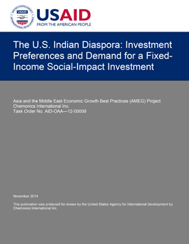 The front page of a publication titled "The U.S. Indian Diaspora: Investment Preferences and Demand for a Fixed-Income Social-Impact Investment."
