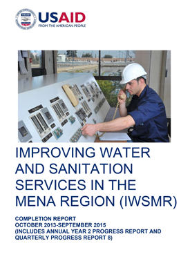 The front page of the final report with an image of a man operating a sanitation switchboard and text below that reads "Improving Water and Sanitation Services in the MENA Region (IWSMR)"
