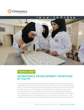 The front page of a technical brief titled "Workforce Development: Investment in Youth." Includes an image of women preparing desserts in small paper cups.
