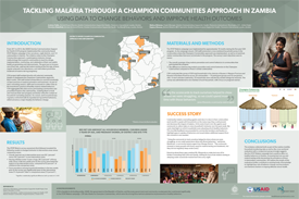 A graphic titled "Tackling Malaria Through a Champion Communities Approach in Zambia."
