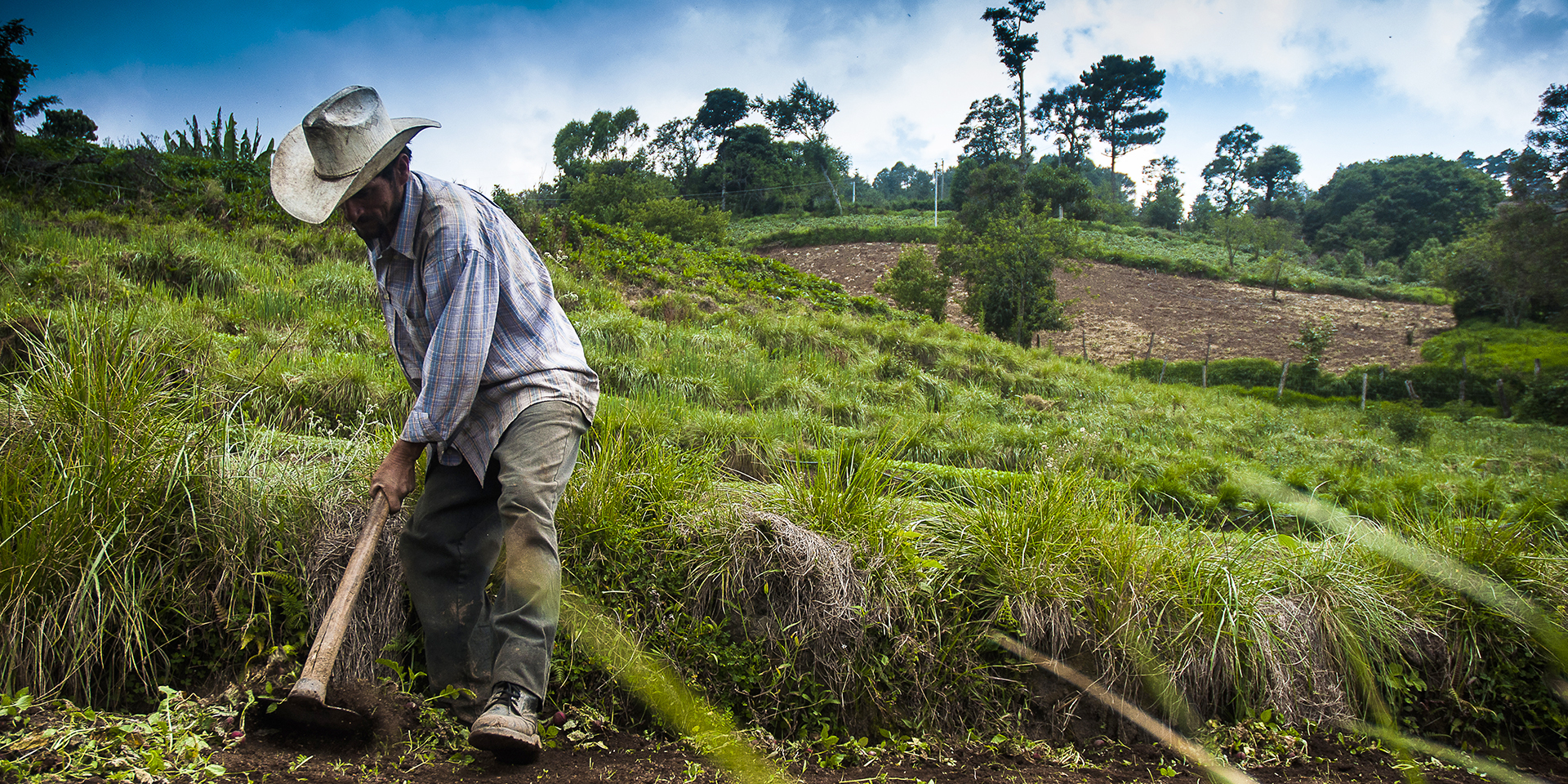 A farmer tends to his fields in El Salvador