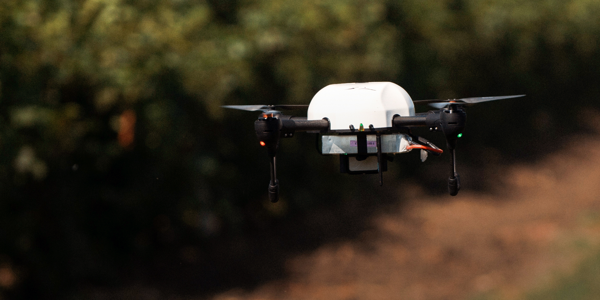 A close-up image of a flying drone.