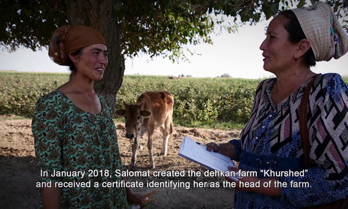 video screenshot of woman farmer in Tajikistan
