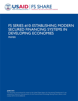 The front page of a report titled "FS Series 10: Establishing Modern Secured Financing Systems in Developing Economies."