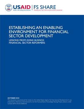 The front page of a report titled "Establishing an Enabling Environment for Financial Sector Development."