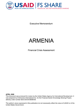 The front page of an executive memorandum titled "Armenia Financial Crisis Assessment."