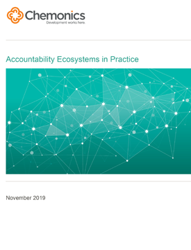 The front page of a report titled "Accountability Ecosystems in Practice." Includes graphic of several interconnected lines.