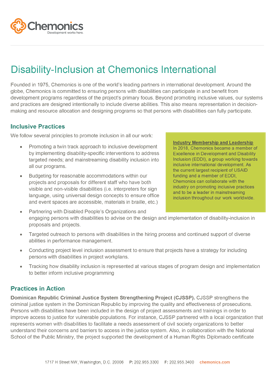 A document titled "Disability Inclusion at Chemonics International."