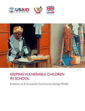 A document titled "Keeping Vulnerable Children in School." Includes an image of a woman minding a market stall.