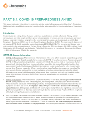 A document titled "Part B.1: COVID-19 Preparedness Annex."
