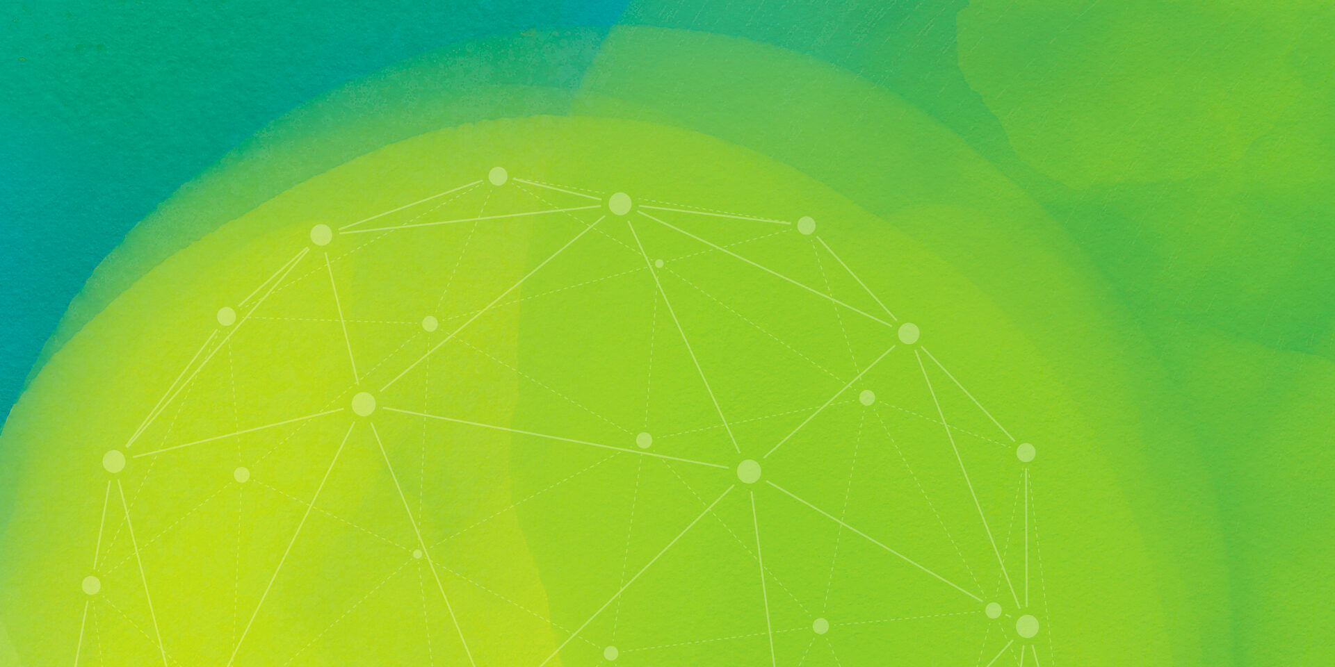 A bright green background in different shades with a spherical group of interconnecting lines in the foreground.