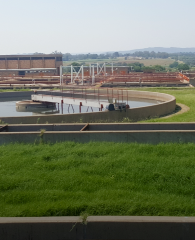 A clarifier at a wastewater treatment facility in South Africa.