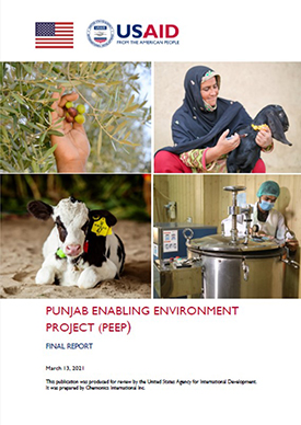 The front page of the final report titled "Punjab Enabling Environment Project (PEEP)." Includes images of livestock and people working in agriculture.