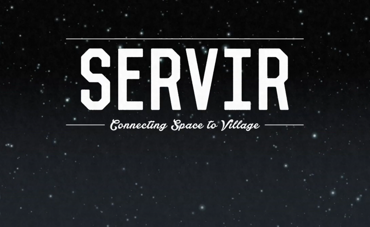 A starry sky overlaid with the text "SERVIR: Connecting Space to Village."