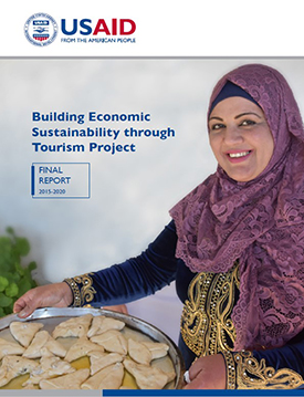 The front page of the final report titled "Building Economic Resilience Sustainability Through Tourism Project." Includes an image of a woman smiling and holding a plate of baked goods.