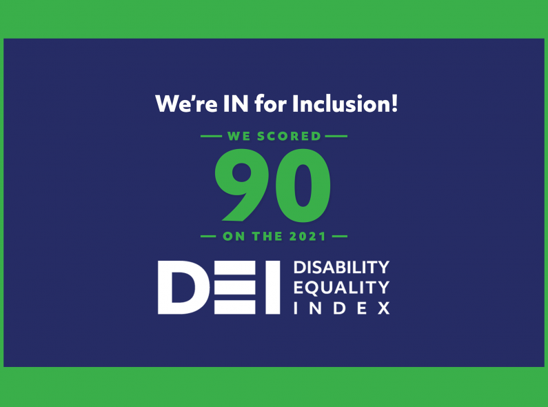 banner stating our score of 90 on the Disability Equality Index