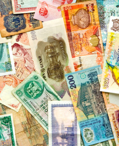 Stock image of multiple currencies.