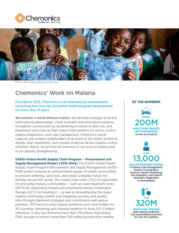 Screen shot of Chemonics' malaria fact sheet.