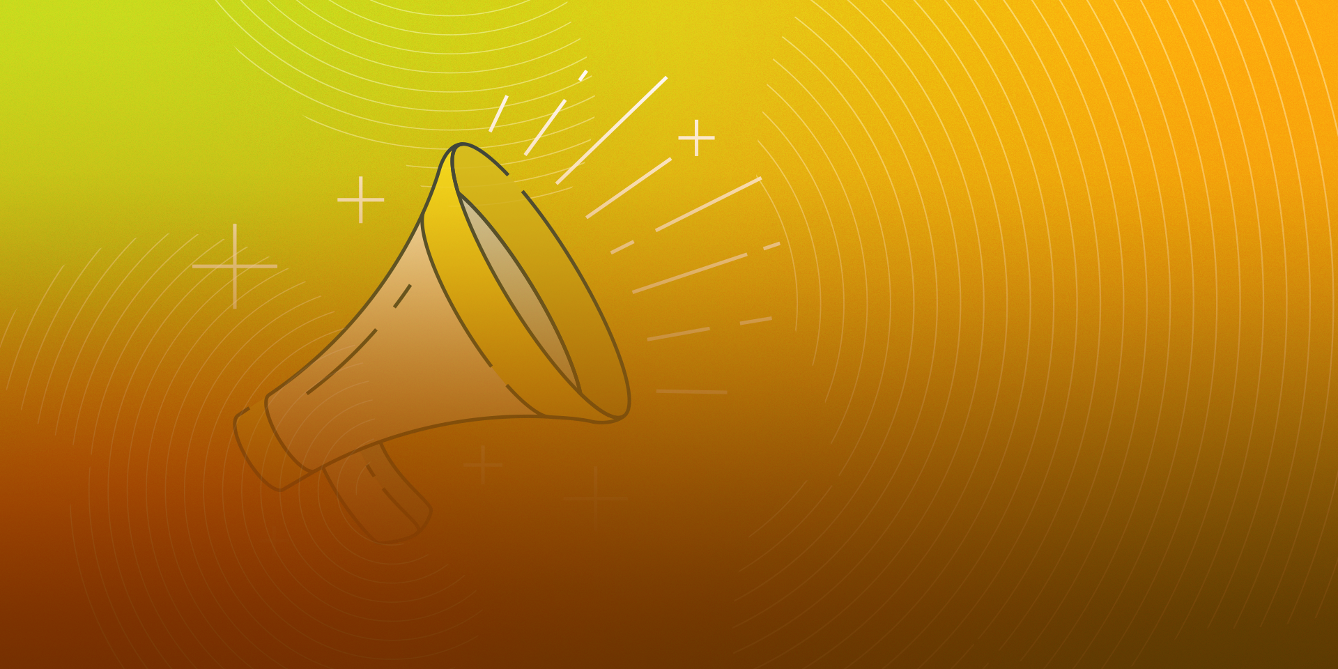 A graphic showing an illustration of a megaphone on an orange background.