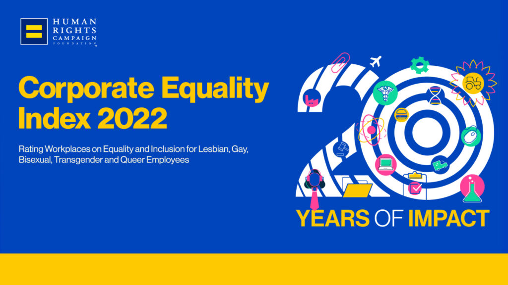 Image of "Corporate Equality Index 2020" with "20 Years of Impact" logo
