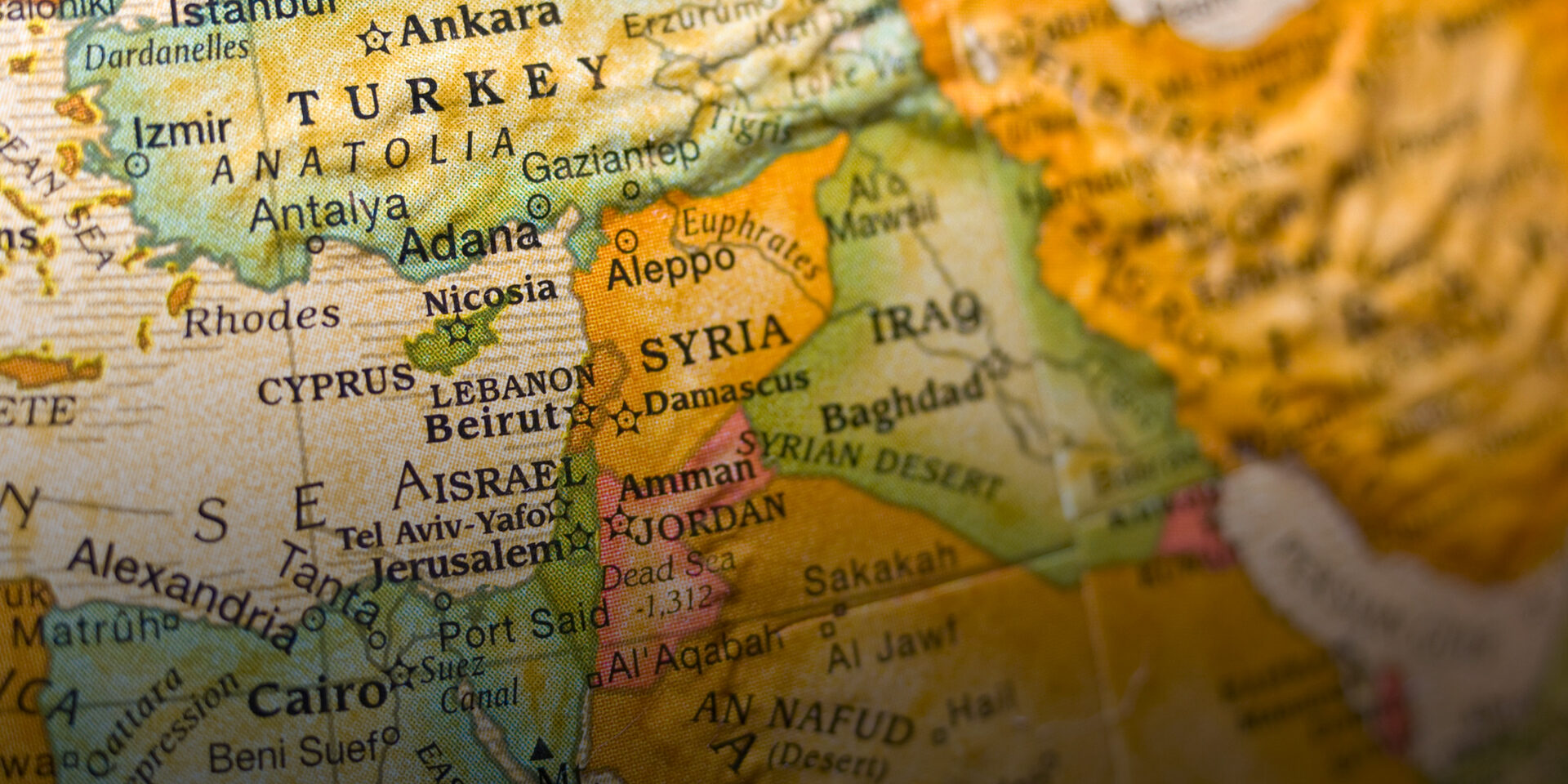 A close-up image of Syria on a map.