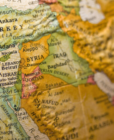 A close-up image of Syria on a map.
