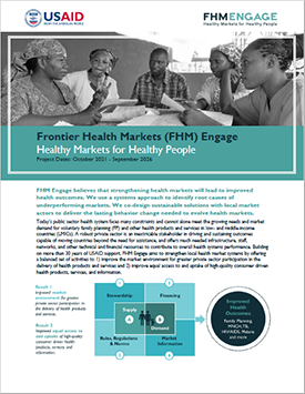 A document titled "Frontier Health Markets Engage: Health Markets for Healthy People." Includes image of several people sitting at a table and having a discussion.