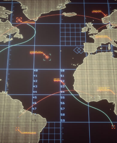 A digital strategic map of the western hemisphere.