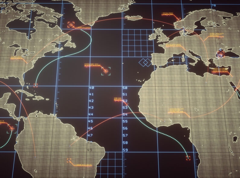A digital strategic map of the western hemisphere.
