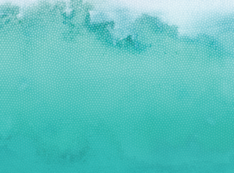 A teal watercolor background.