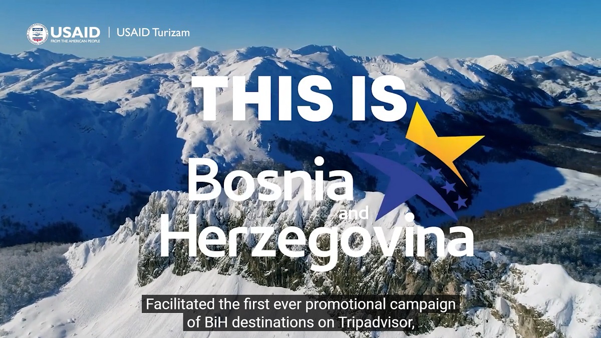 Still from USAID Turizam video, showing mountainous scenery in Bosnia and Herzegovina