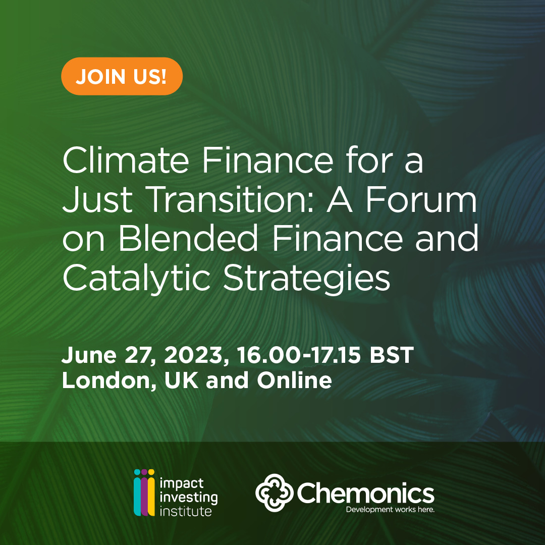 Graphic with the event details including "Climate Finance for a Just Transition: A Forum on Blended Finance and Catalytic Strategies"