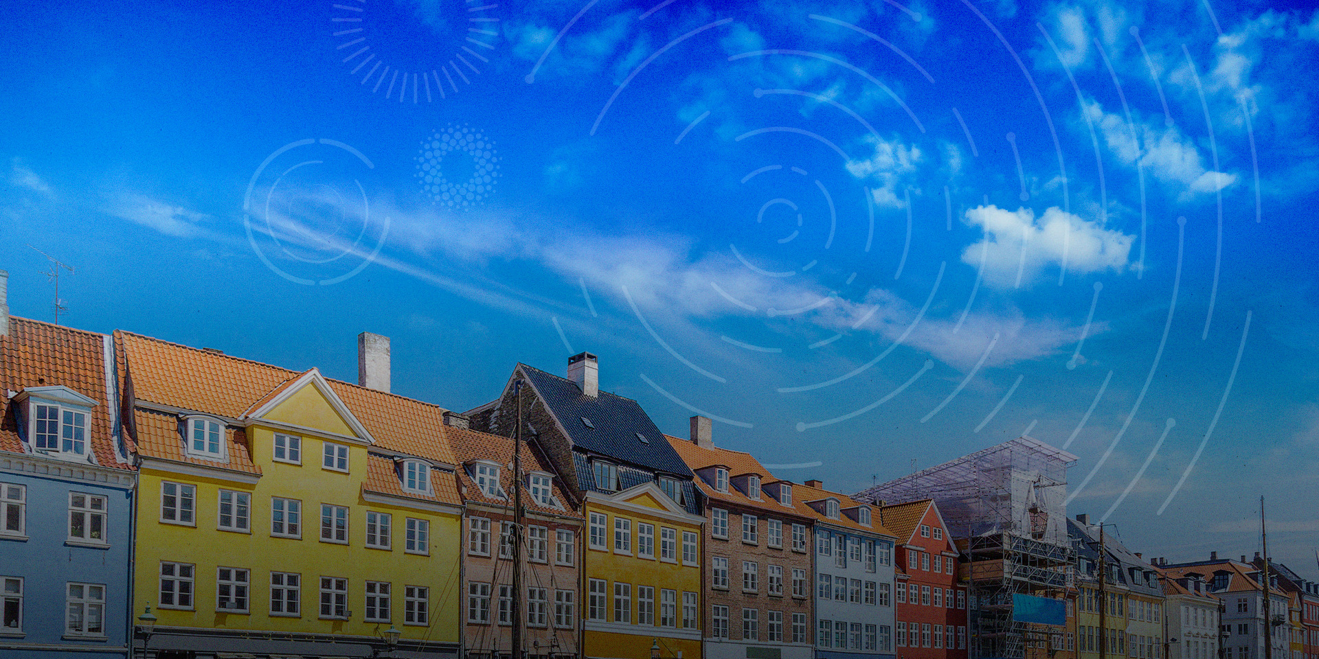 Cityscape of Copenhagen with spiral images