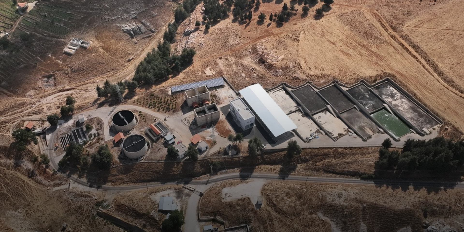 Aerial view of a wastewater treatment plant